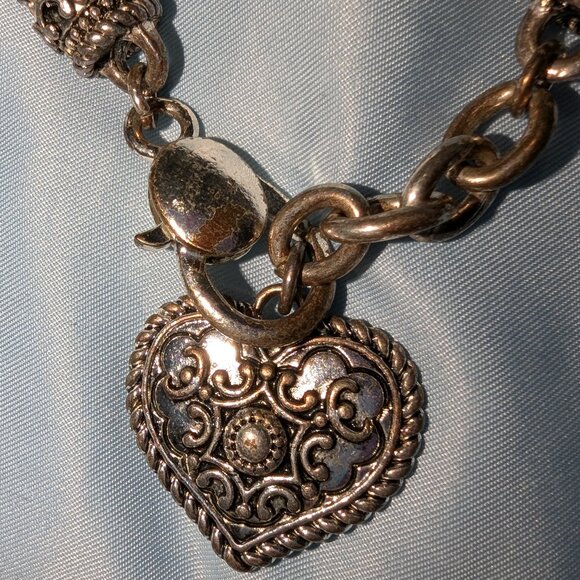 $3 with Bundle ~ Braided Leather Bracelet with Silver Filigree Heart Charm 5079 - Picture 2 of 4